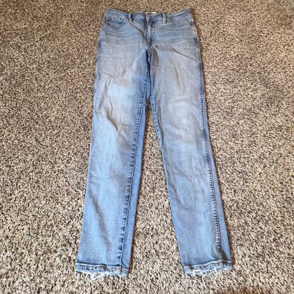Madewell 10 High-Rise Skinny‎ Jeans Light Wash Raw Hem Size 29 Blue Denim